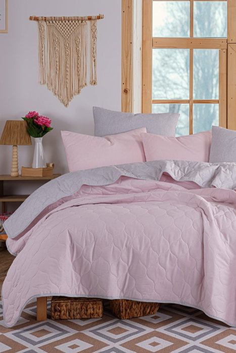 L'essentiel linge de maison Juego de colcha doble Polvo y Gris L'essentiel linge de maison Juego de colcha doble Polvo y Gris